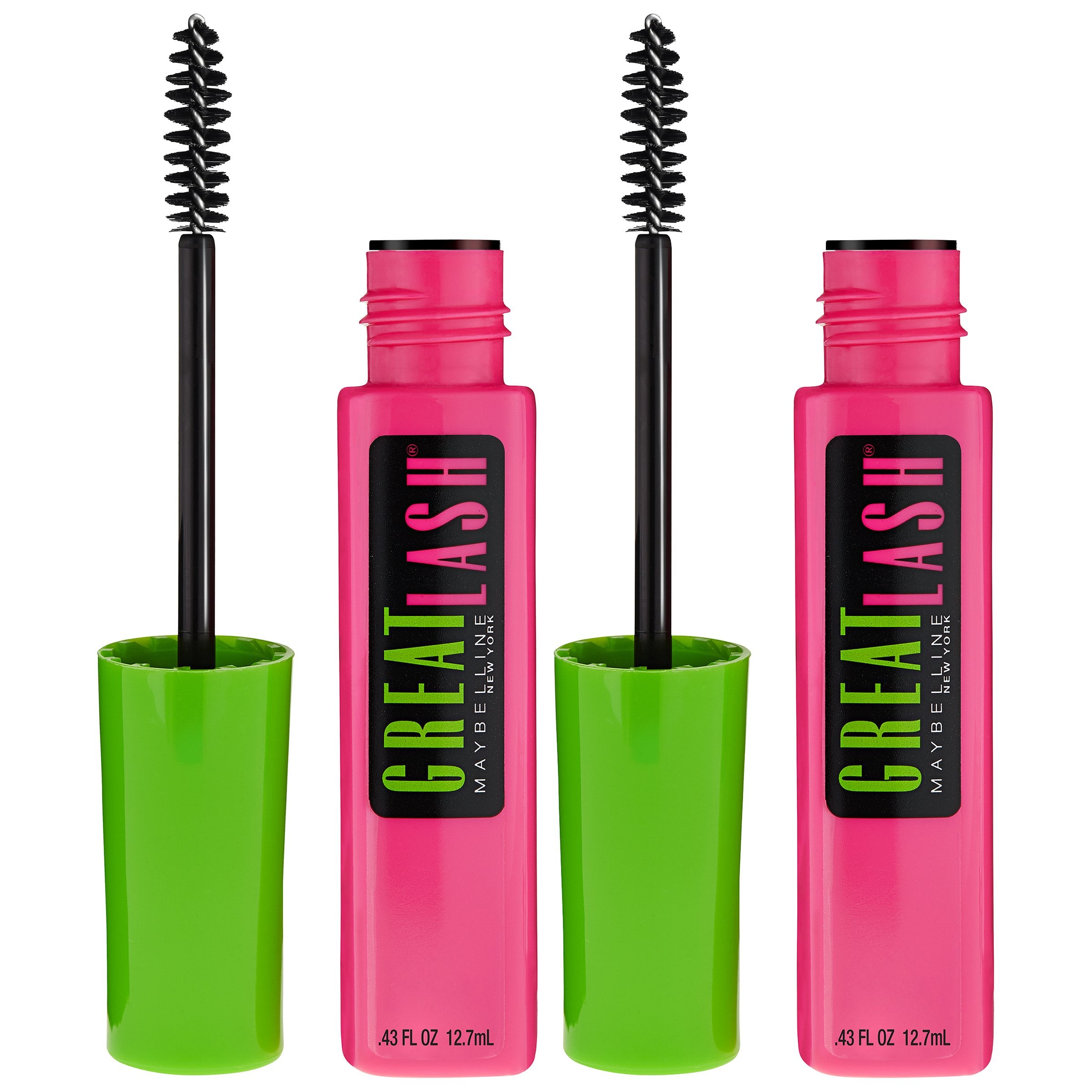 Maybelline Great Lash Washable Mascara Makeup, Volumizing Lash-Doubling Formula That Conditions As It Thickens, Blackest Black, 1 Count